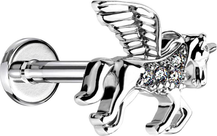 Immagine prodotto Star Piercing Micro Labret filo interno argento unicorno con cristallo (Ottone, Acciaio chirurgico 316L)
