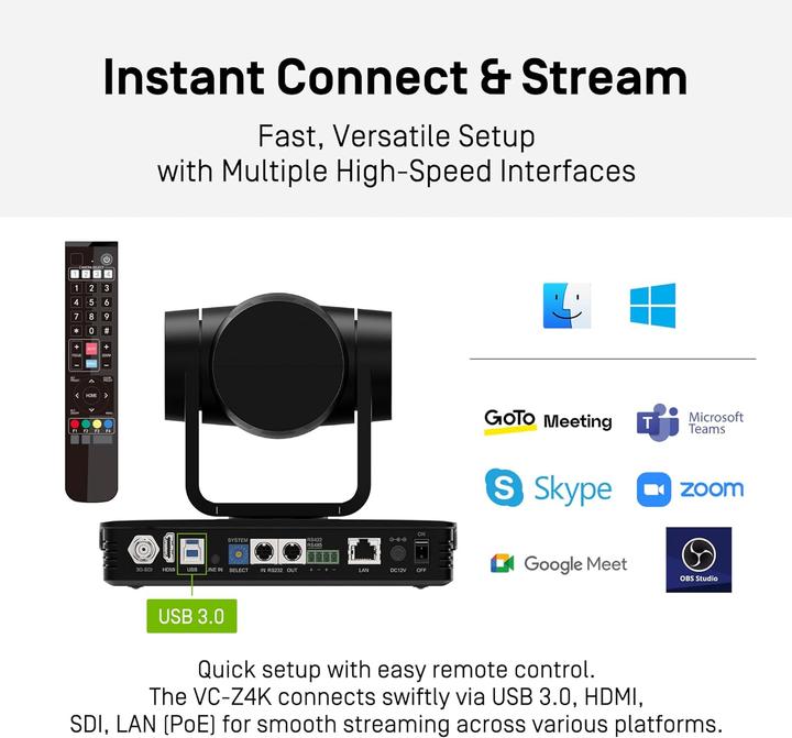 Image du produit Ipevo KFT VC-Z4K Caméra PTZ UHD 4K noire (3840 x 2160 pixels)