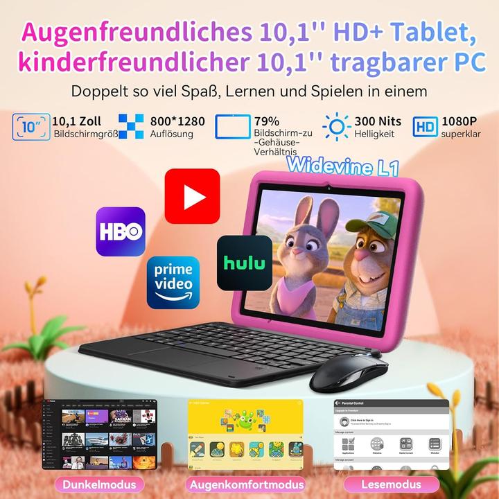 Produktbild Blackview TabA6Kids Kinder-Tablet mit Kindersicherung (nur WLAN, 10", 128 GB, Rosa)