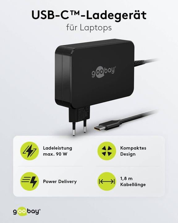 Produktbild Goobay USB-C-Ladegerät für Laptops 90 W schwarz (90 W)