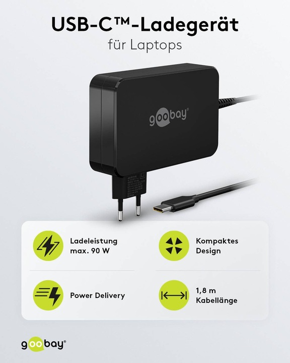 Immagine prodotto Goobay Caricabatterie USB-C per laptop 90 W nero (90 W)