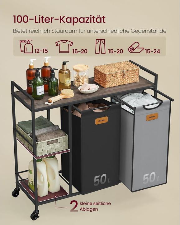 Image du produit Vasagle Wäschekorb mit Ablage Schwarz-Grau (100 l)