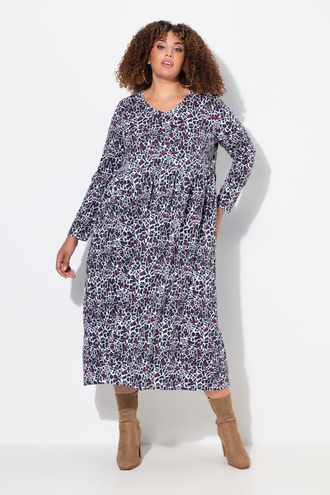 Produktbild Ulla Popken Jerseykleid, A-Linie, V-Ausschnitt, Langarm, Taschen (58)
