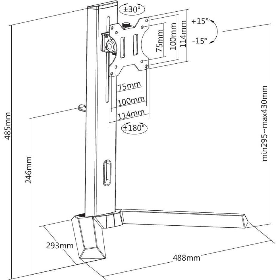 Thumbnail - Techly Schreibtischhalterung für 1 Gaming Monitor 17-32Zoll 43-81cm schwarz (Tisch, 32"), Monitor Halterung, Schwarz