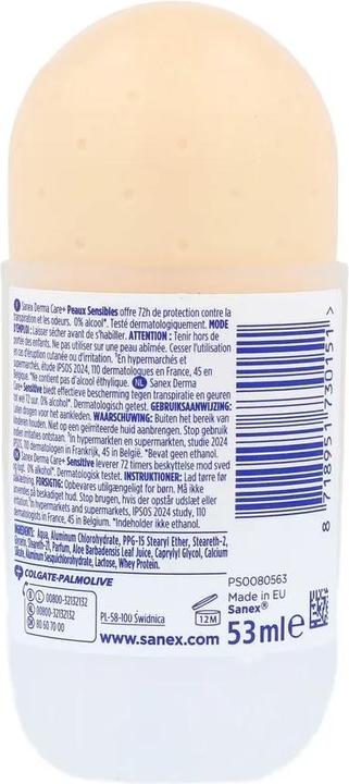 Actual product image Sanex Deodorant Roller Dermo Sensitive - Gentle And Effective Protection (Roll-on)
