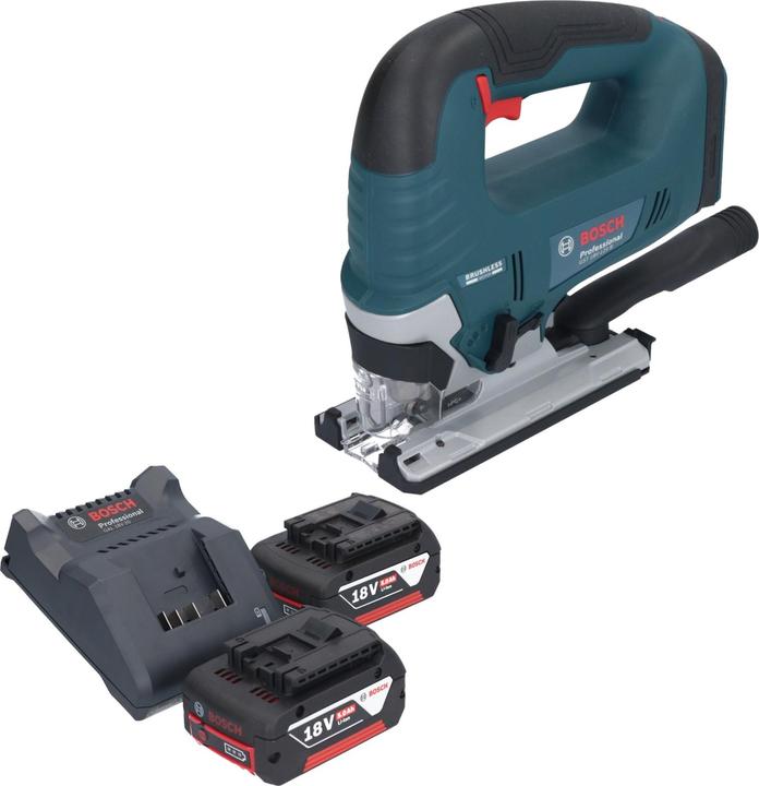 5,0 Ah, 1x Bosch GST 18V-125 B Professional Scie sauteuse sans fil, 2x Bosch GBA 18 Volt, Batterie Li-Ion 5000 mAh, 1x chargeur de batterie GAL 18V-20 Bosch, 1x kit d'aspiration (1 619 P17 472), 1x lame de scie sauteuse T 144 D, Speed for Wood (2 608 630 560), 1x protège-copeaux (2 601 016 065)