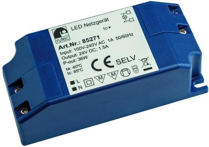 Produktbild Rutec Licht LED Netzgerät 24V 36W IP20 85271 110-230V m.Schraubklemme 96x45x30mm