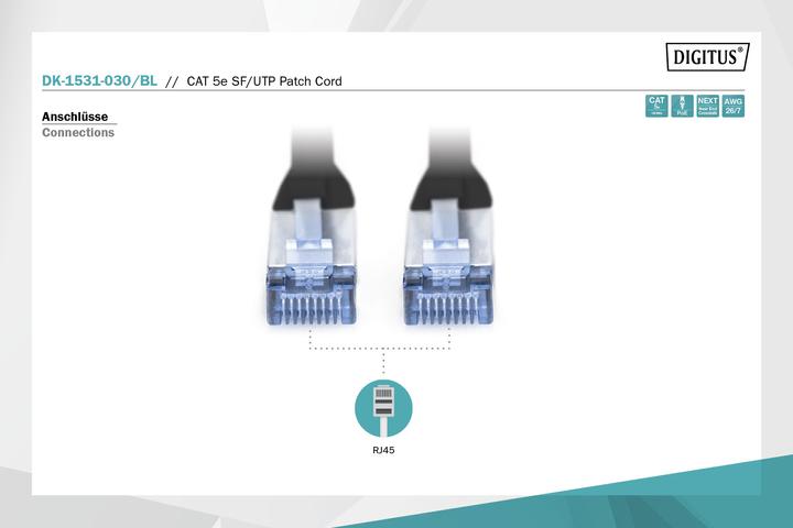 Produktbild Digitus CAT 5e SF-UTP Patchkabel Cu PVC AWG 26/7 Länge 3 m Farbe Schwarz (SF/UTP, CAT5e, 3 m)