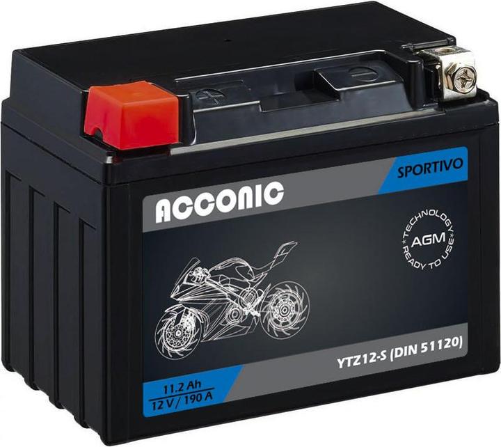 Acconic Sportivo AGM YTZ12S Motorradbatterie 11,2 Ah 12V (DIN 51120) (12 V, 11.20 Ah)