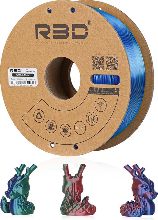 Actual product image R3D eSilk Mystic PLA Red Green Blue Filament 1.75mm 1Kg (PLA, 1.75 mm, 1000 g, Multicoloured)