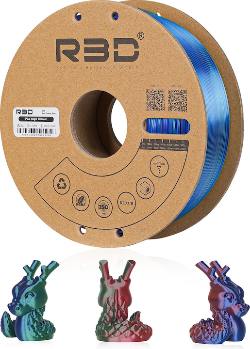 Image du produit R3D Filament eSilk Mystic-PLA Rouge-Vert-Bleu 1.75mm 1Kg (PLA, 1.75 mm, 1000 g, Multicolore)