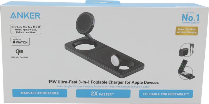 Actual product image Anker Stacja magnetyczna pozioma MagGo 15W 3-in-1 Czarna (25 W)