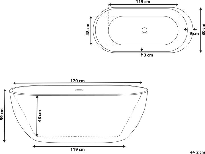 Actual product image Beliani Bath tub free-standing black oval 170 x 80 cm NEVIS (220 l, 170 cm, 80 cm)