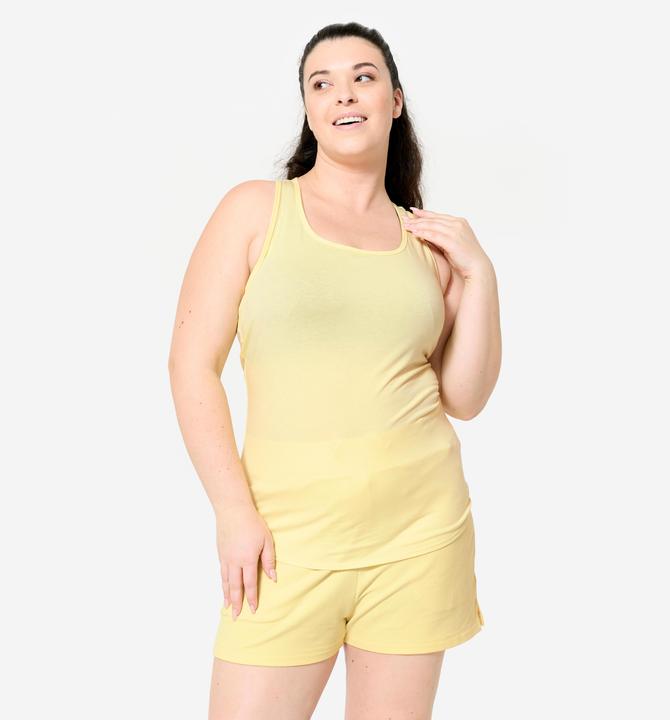 Actual product image Domyos Women's Slim-Fit Crew Neck Fitness Tank Top - Pastel Yellow (XL)