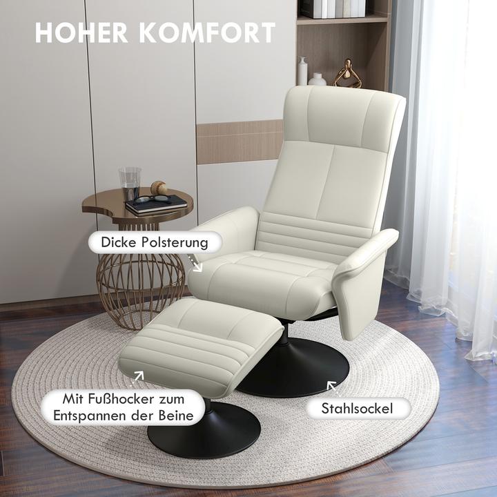 Produktbild Homcom Relaxsessel mit Fusshocker Polyester, Stahl Cremeweiss