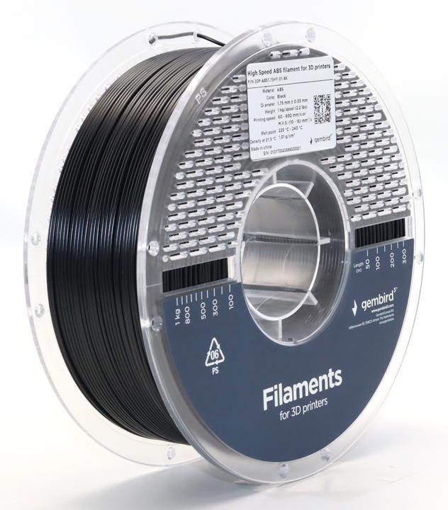 Image du produit Gembird 3DP-ABS1.75HY-01-BK Filament ABS haute vitesse noir 1,75 mm 1 kg (ABS, 1.75 mm, 1000 g, Noir)