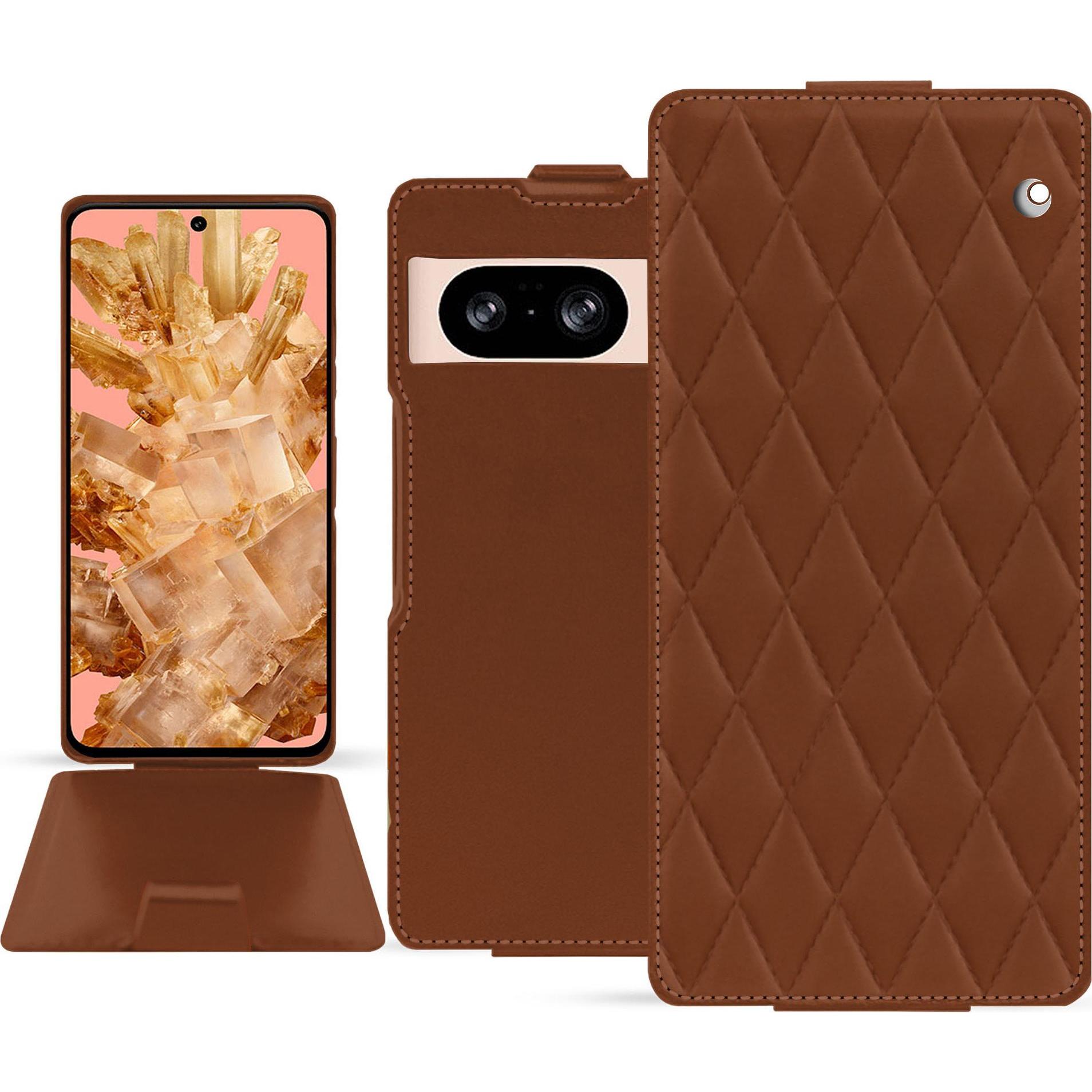Noreve Lederschutzhülle vertikal (Google Pixel 8), Smartphone Hülle, Braun