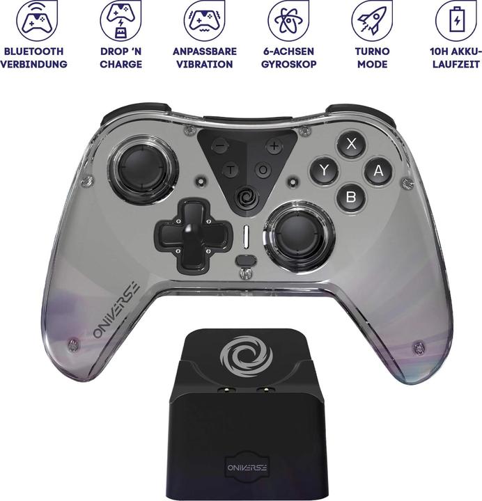 Immagine prodotto Oniverse Nintendo Switch Astralite Controller Wireless nero fumé incl. stazione di ricarica (Switch, Switch OLED)