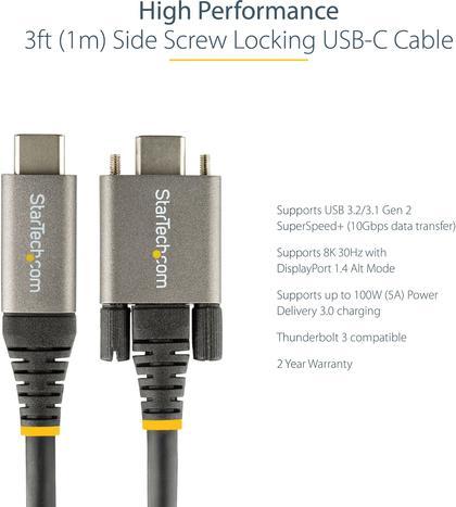 Produktbild StarTech .com 3ft 1m Side Screw Locking USB C Cable 10Gbps, USB 3.1/3.2 Gen 2 Type-C Cable, 100W (5A) Power D (1 m, USB 3.2 Gen 2)