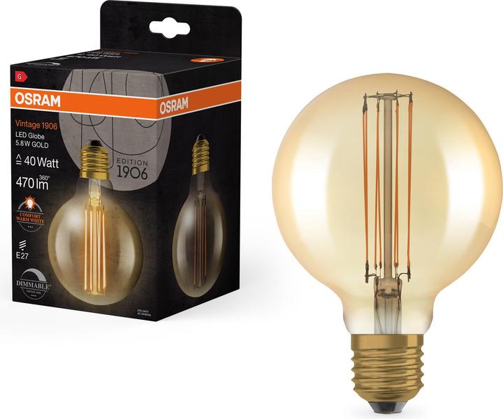 Immagine prodotto Osram Vintage 1906 LED DIM 40 5,8 W/2200 K E27 (E27, 5.80 W, 470 lm, 1 x, G)