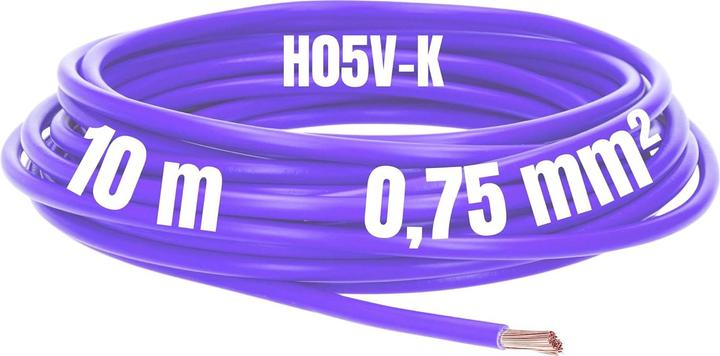 Produktbild Kalitec 10 Meter H05V-K 0,75 mm² violett Verdrahtungsleitung I Aderleitung flexibel I PVC Einzelader (10 m)