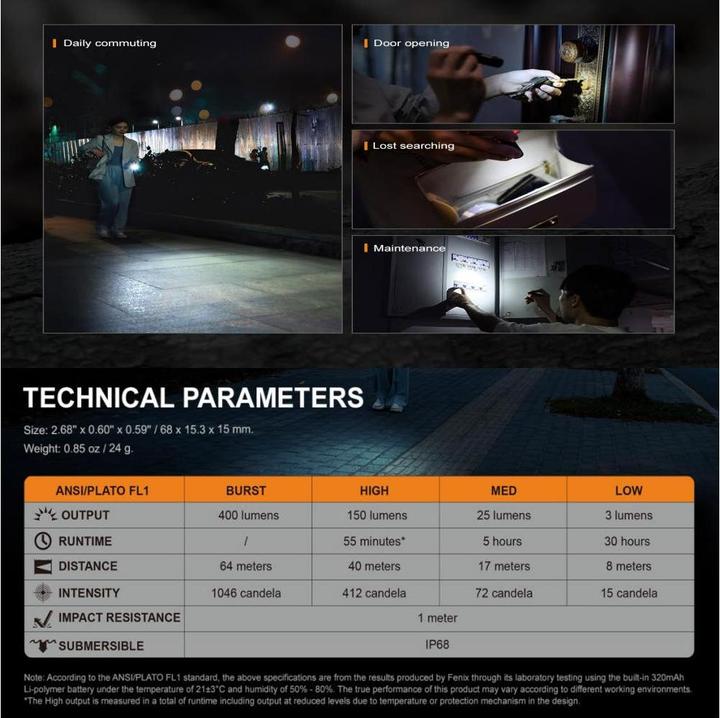 Actual product image Fenix E05R (6.80 cm, 400 lm)