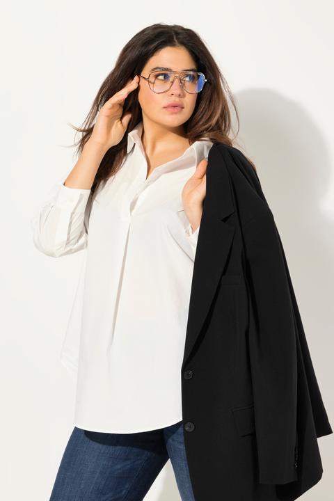 Immagine prodotto Ulla Popken Blusa dal taglio oversize con pieghe, collo da camicia e maniche lunghe (50, 52)