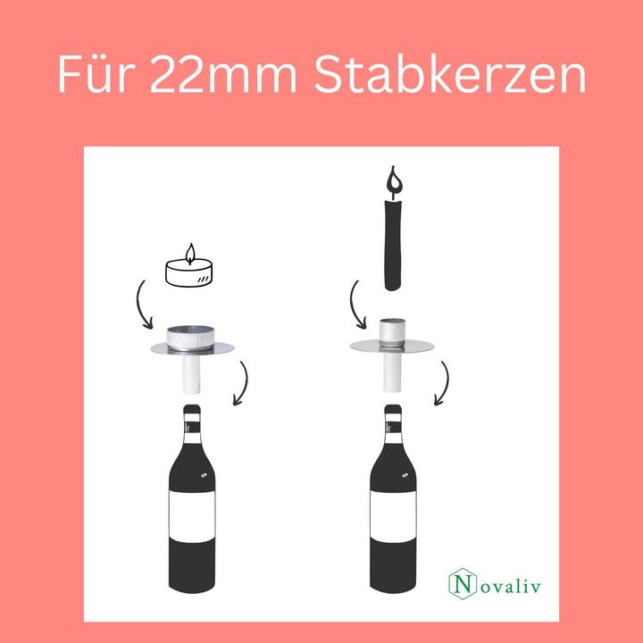 Produktbild Novaliv 4X Kerzenhalter Flasche Schwarz Eisen Kerzenhalter Flaschenaufsatz für Kerzen ca. 2cm Schwar