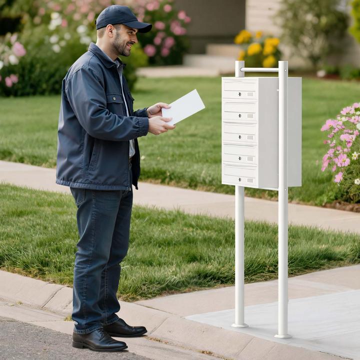 Produktbild Wiltec 5er Briefkastenanlage weiss 270x513x1500mm Standbriefkasten Briefkasten