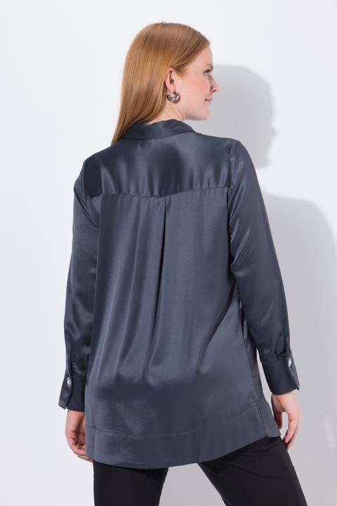 Actual product image Ulla Popken Satin Acetate Long Sleeve Button-Down Blouse (60)