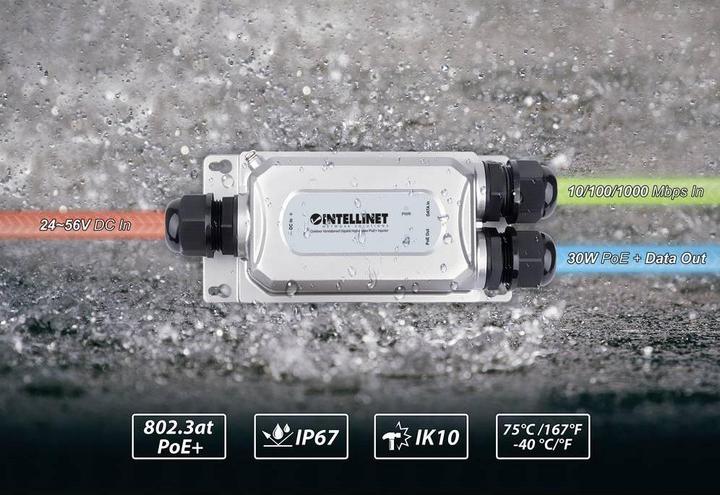 Actual product image Intellinet Outdoor Gigabit High-Power PoE+ Injector with Vandal Protection (802.3at (PoE+), 30 W)