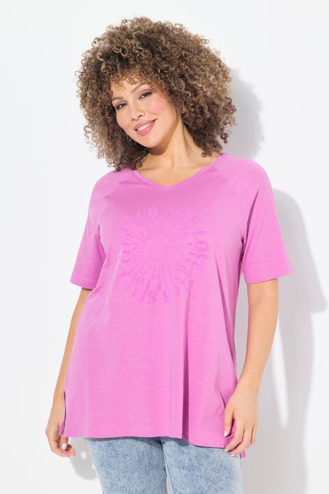 Immagine prodotto Ulla Popken T-shirt con stampa floccata, scollo a V e mezze maniche raglan (42, 44)