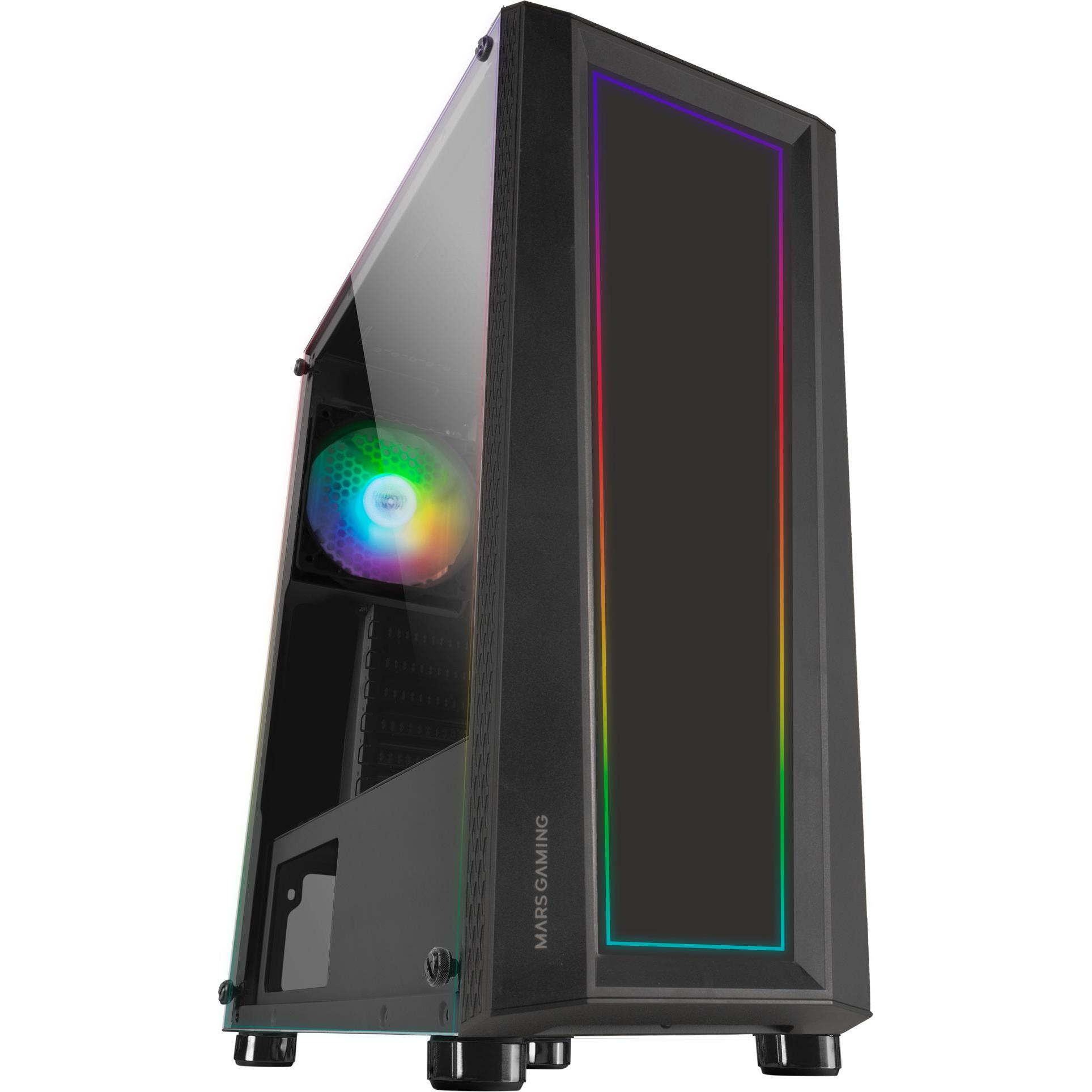 Mars Gaming Boitier Moyen Tour ATX MC-ART RGB avec panneaux vitrés (Noir) (Mini-ITX, mATX, ATX), PC Gehäuse, Schwarz