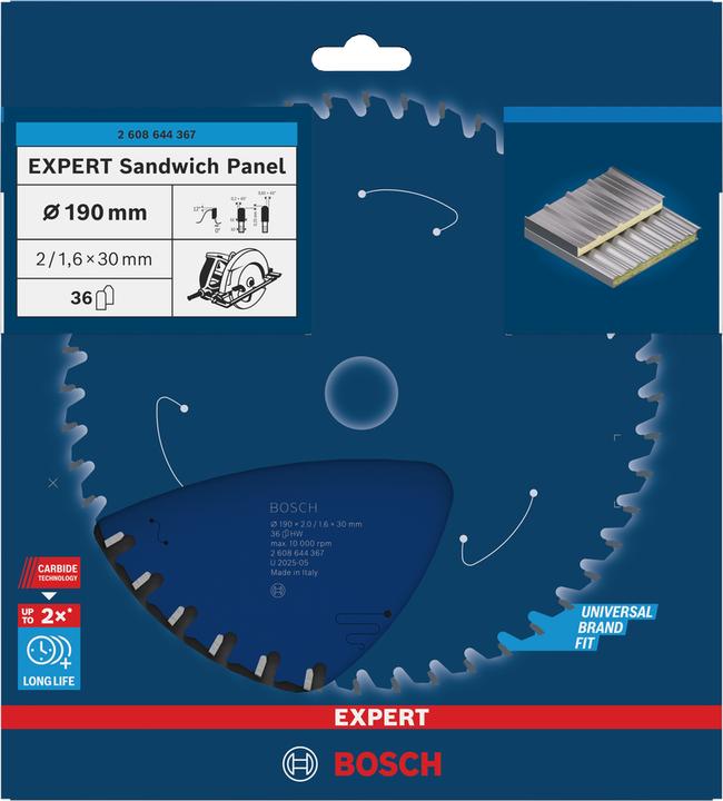 Produktbild Bosch Professional Zubehör Kreissägeblatt Expert for Sandwich Panel, 190 x 30 x 2,0 mm, 36