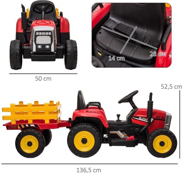 Produktbild Swisshandel24 Kinderelektro-Traktor mit Anhänger, Fernbedienung, MP3, Scheinwerfer, 3-6KM/H, Rot (12 V)