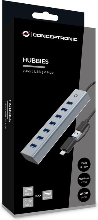 Actual product image Conceptronic USB hub 7-Port 3.0 ->7x3.0, 5Gbps grey (USB-A, 7 ports)