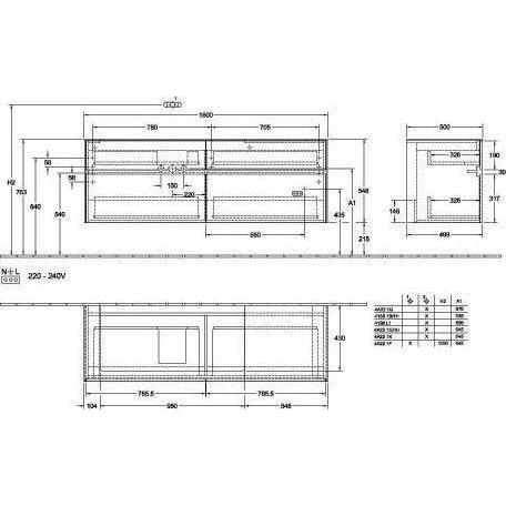 Thumbnail - Villeroy & Boch, Waschbeckenunterschrank, V&B Waschtischunterschrank COLLARO 1600x548x500mm m LED-B. White Matt (160 x 5...