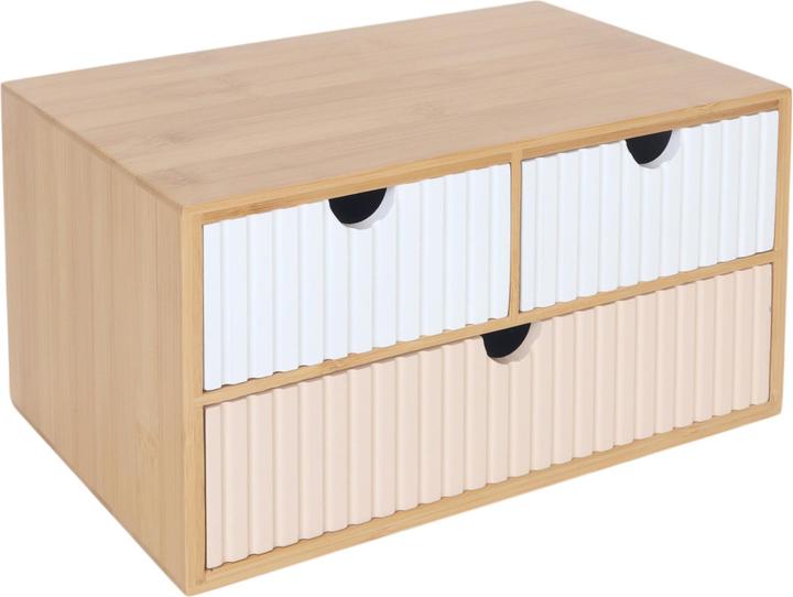 Relaxdays - Schubladenbox Bambus geriffelt, Hellbraun/ Weiss/ Rosa, 15 x 30 x 20 cm