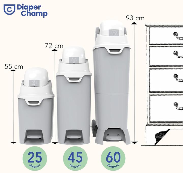 Produktbild Diaper Champ Windeleimer DiaperChamp One Medium Handsfree - ohne Nachfüllkassetten - für ca. 45-50 Windeln