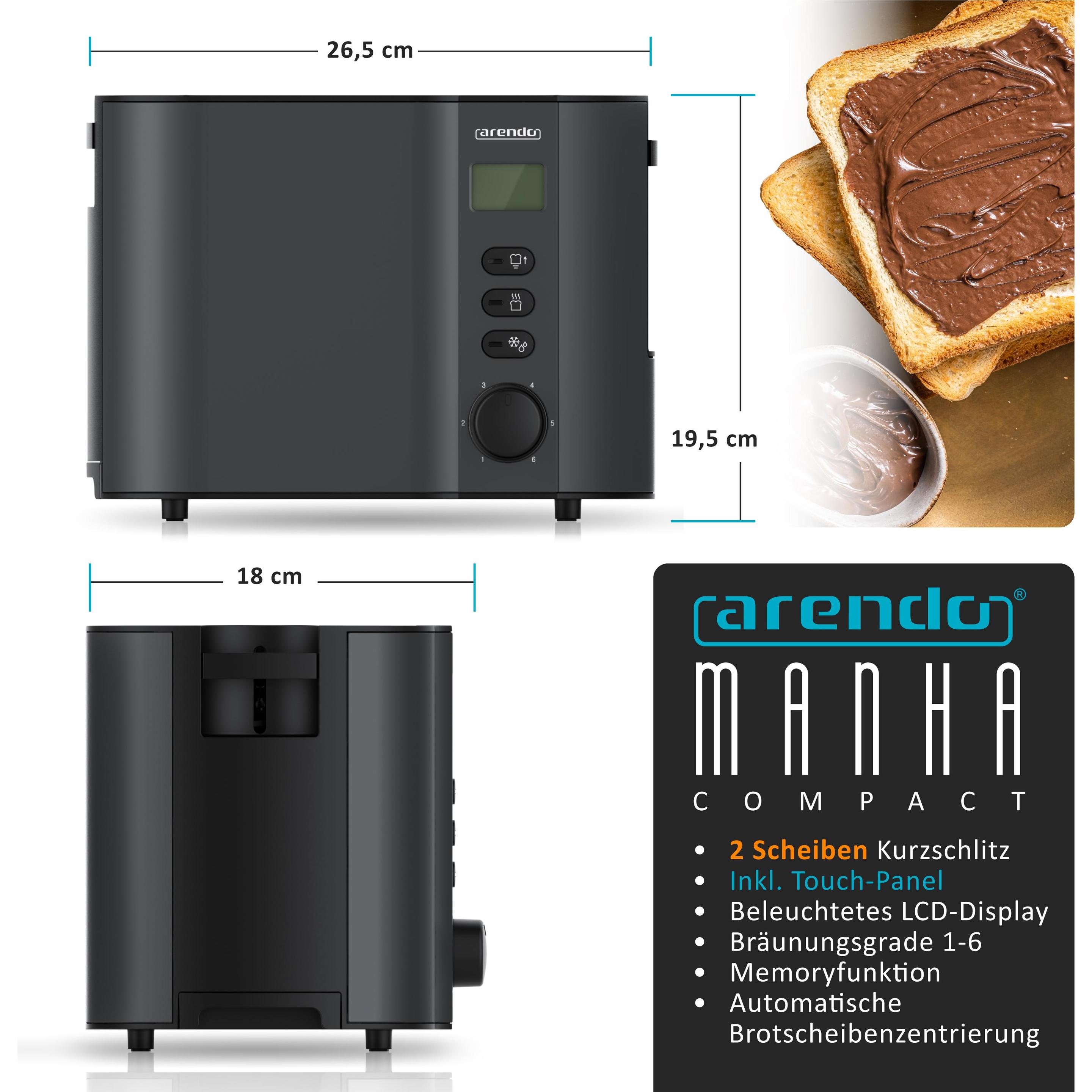 Thumbnail - Arendo Toaster Edelstahl 2 Scheiben Kurzschlitz, Doppelwand, Brötchenaufsatz, Display mit Restzeitanzeige, Toaster, Schw...