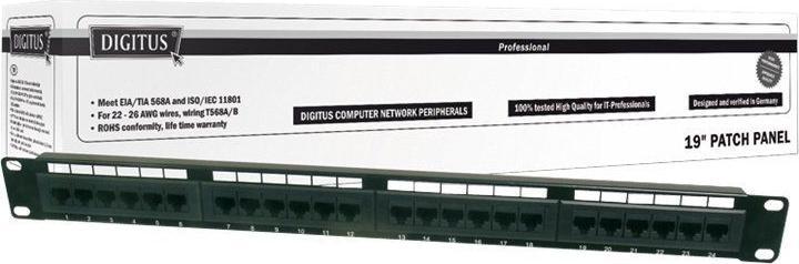 Immagine prodotto Digitus Patch Panel 48,3cm 19Z 48Port 2U Cat6 non schermato nero RAL 9005 Installazione cavi con LSA Leis...
