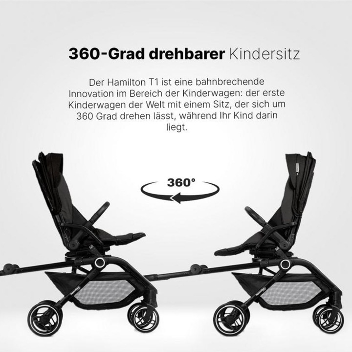 Immagine prodotto Hamilton by yoop Passeggino T1 Nero - Passeggino premium con MagicFold™ girevole a 360 gradi