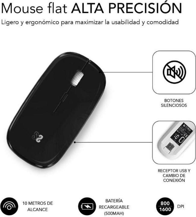 Actual product image Subblim Raton Dual Flat Rate Mouse Black Rechargeable (Wireless)