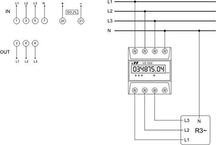 Image du produit F&R Compteur électrique triphasé MID 63A 230/400V compatible avec écran LCD LE-02D
