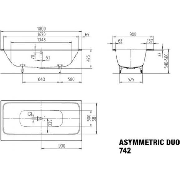 Thumbnail - Kaldewei, Babybadewanne, Asymmetric Duo 742, weiss 180x90cm