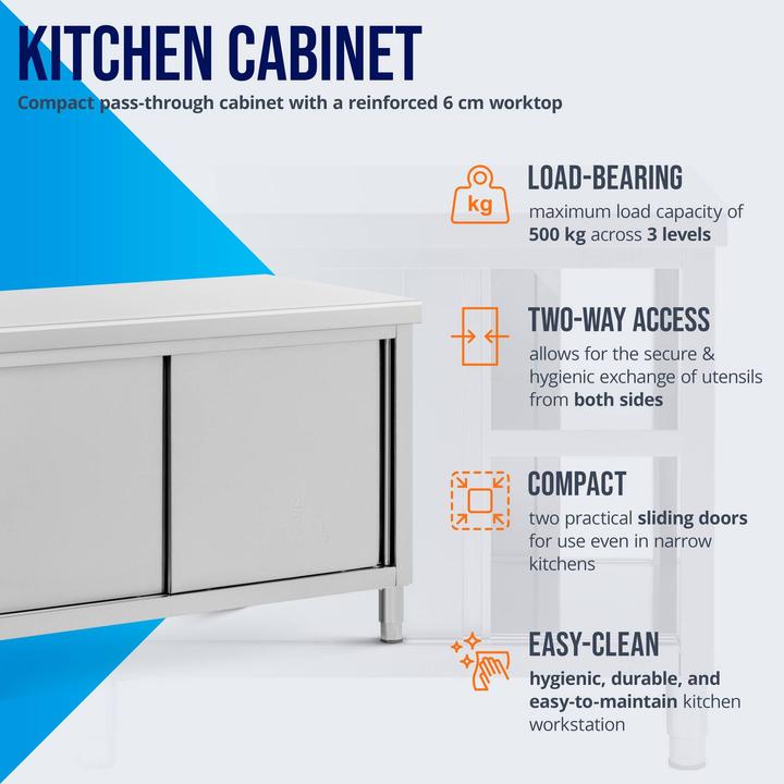 Produktbild Royal Catering Edelstahl-Arbeitsschrank mit Durchreiche 140 x 70 cm 500 kg Durchreicheschrank (140 cm, 87 cm)