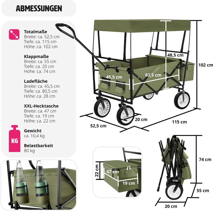 Produktbild tectake Faltbarer Bollerwagen mit Dach und Tragetasche