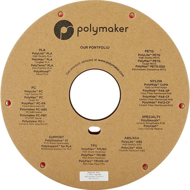 Produktbild Polymaker PA02004 PolyLite Filament PLA 1.75 mm 1000 g Rot 1 St. (PLA, 1.75 mm, 1000 g, Rot)