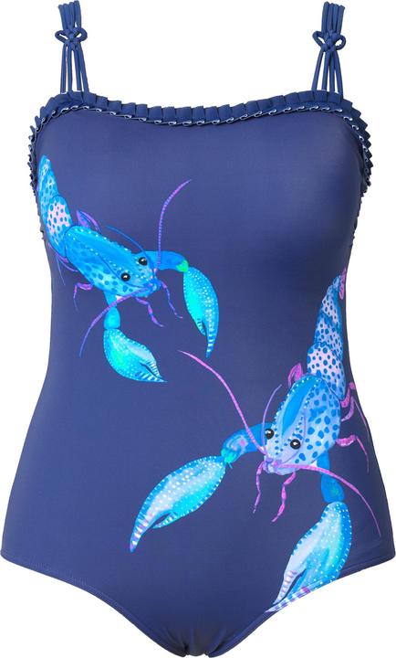 Image du produit Ulla Popken Maillot de bain avec bonnets souples, motif homards et quadruple bretelle, matières recyclées (46)