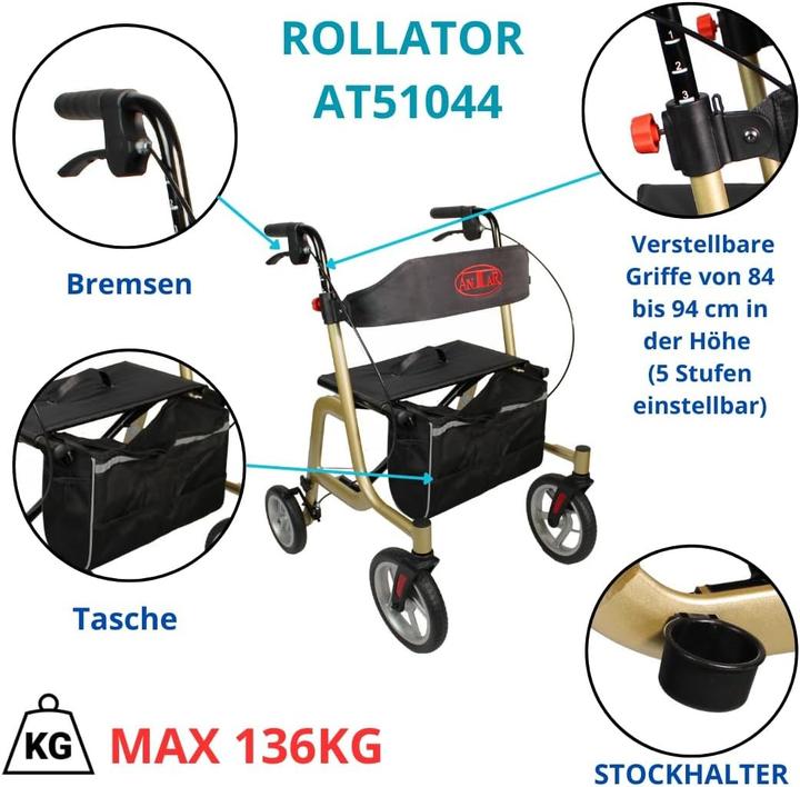 Actual product image Antar AT51044 aluminum walker gold